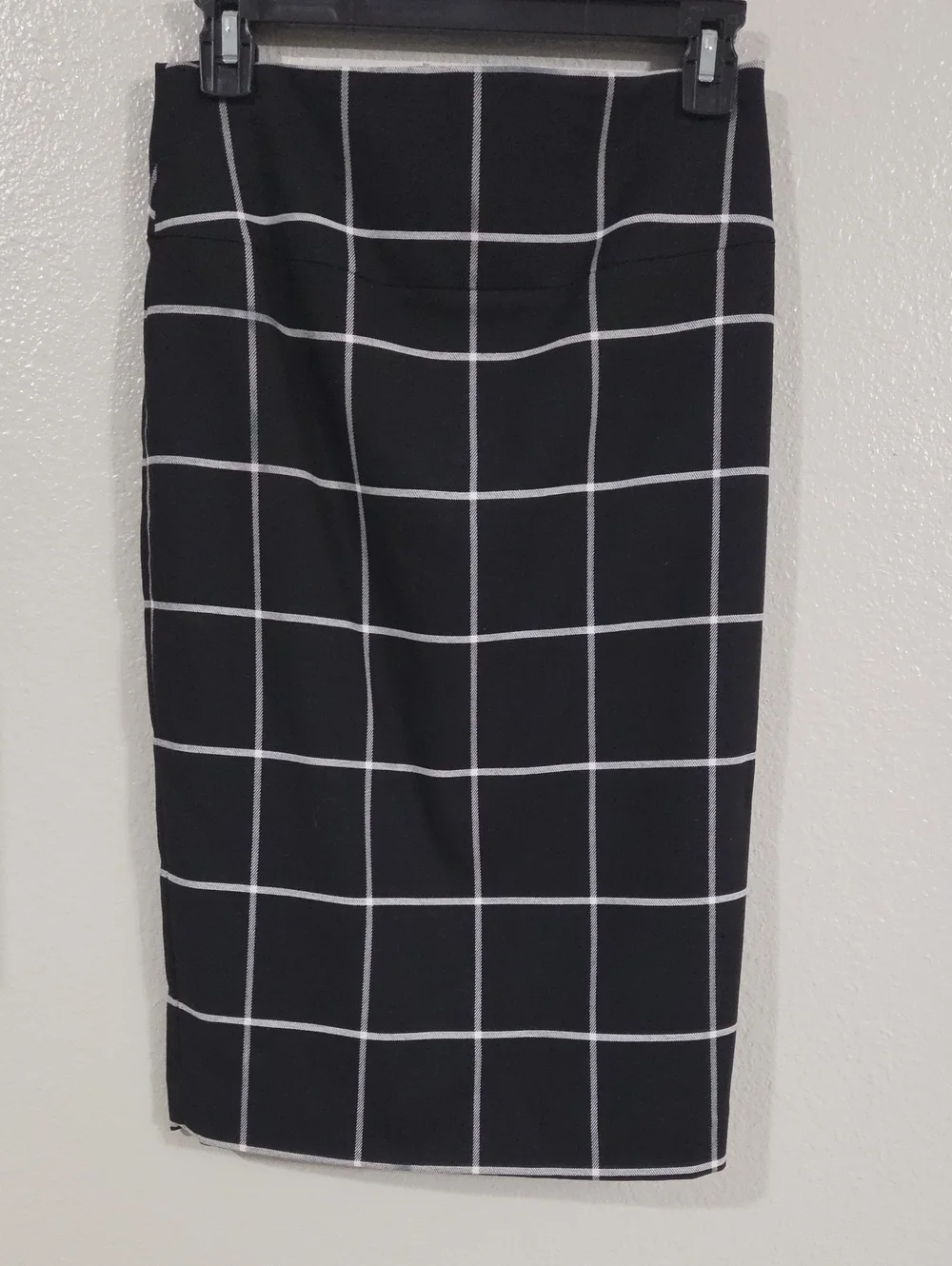 Express Black Pencil Skirt with White Windowpane Grid